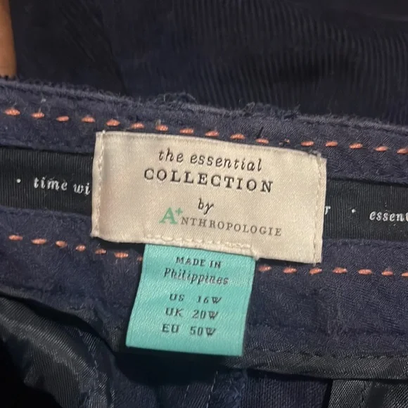 Anthropologie Navy Cropped Corduroy Pants Size 16W - Picture 5 of 5